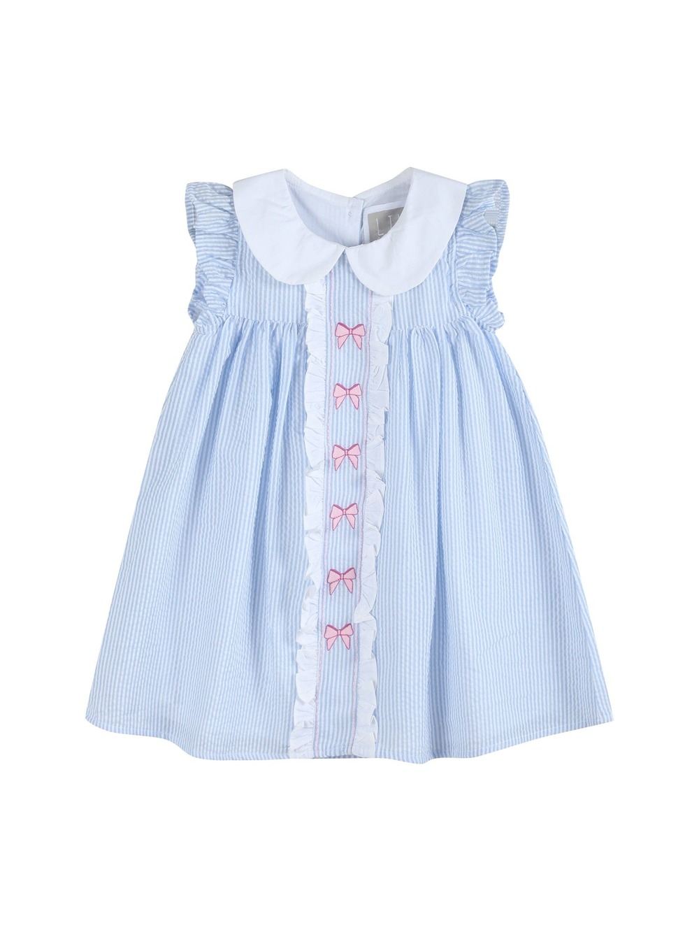 Lil Cactus Blue Stripe Pink Bow Embroidered Ruffle Dress Baby Girl 3-6M
